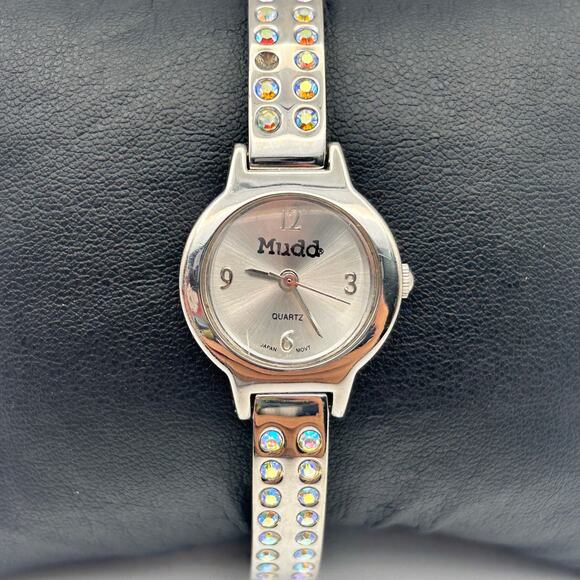 Mudd Silver Tone Crystals Women’s Quartz Watch Working New Battery - Picture 1 of 8